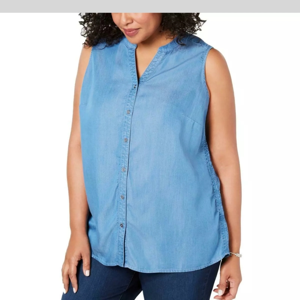 New destination summer sleeveless denim color top